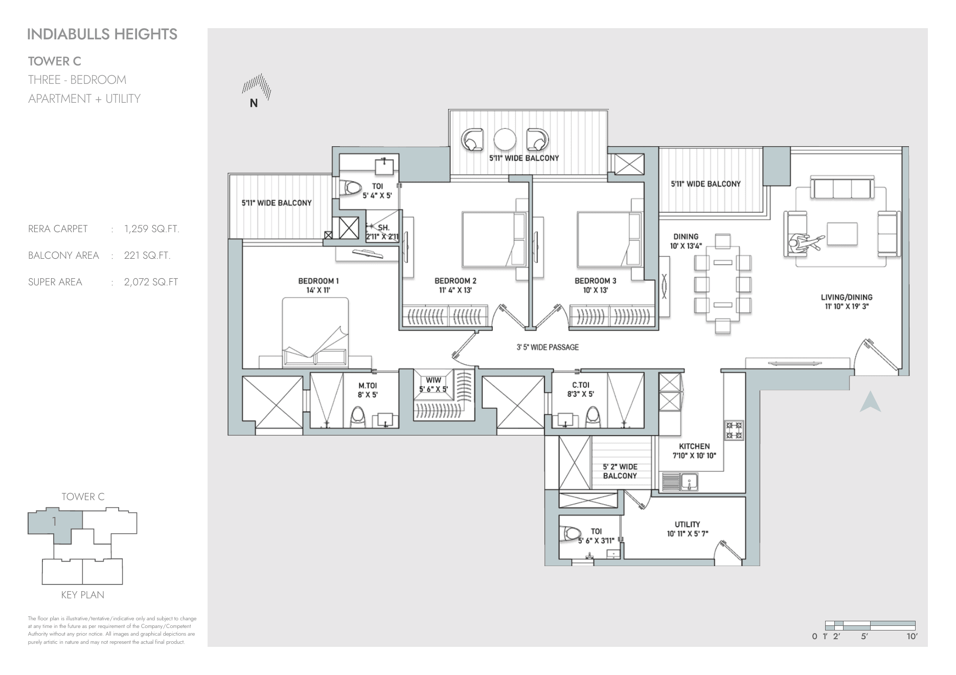 3 BHK + Utility β Tower C β 2,072 sq.ft super area
